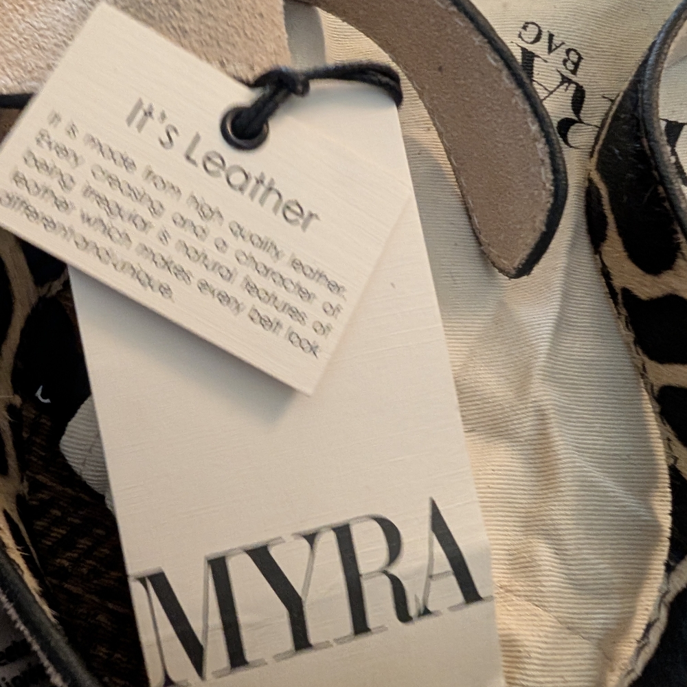 Myra Bag Black and White Cowhide Print Belt with Silver Buckle - Picture 3 of 13